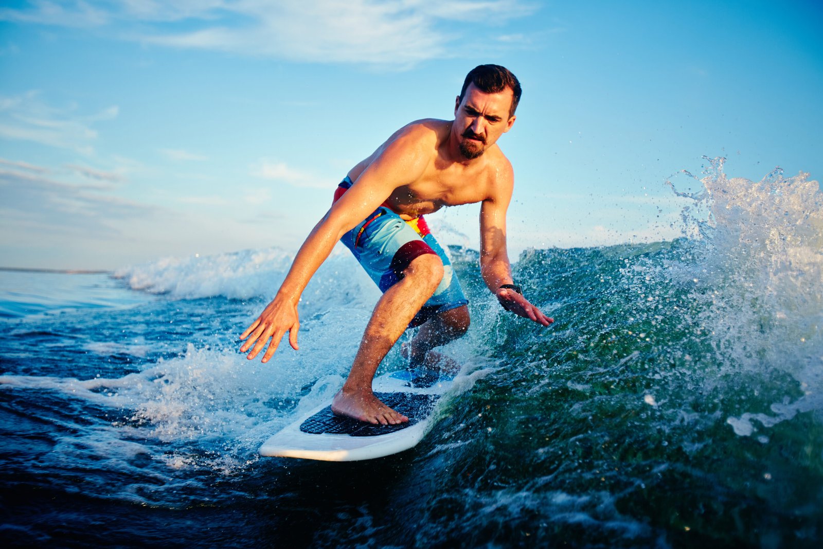 Illustration beginner surfing in Seminyak